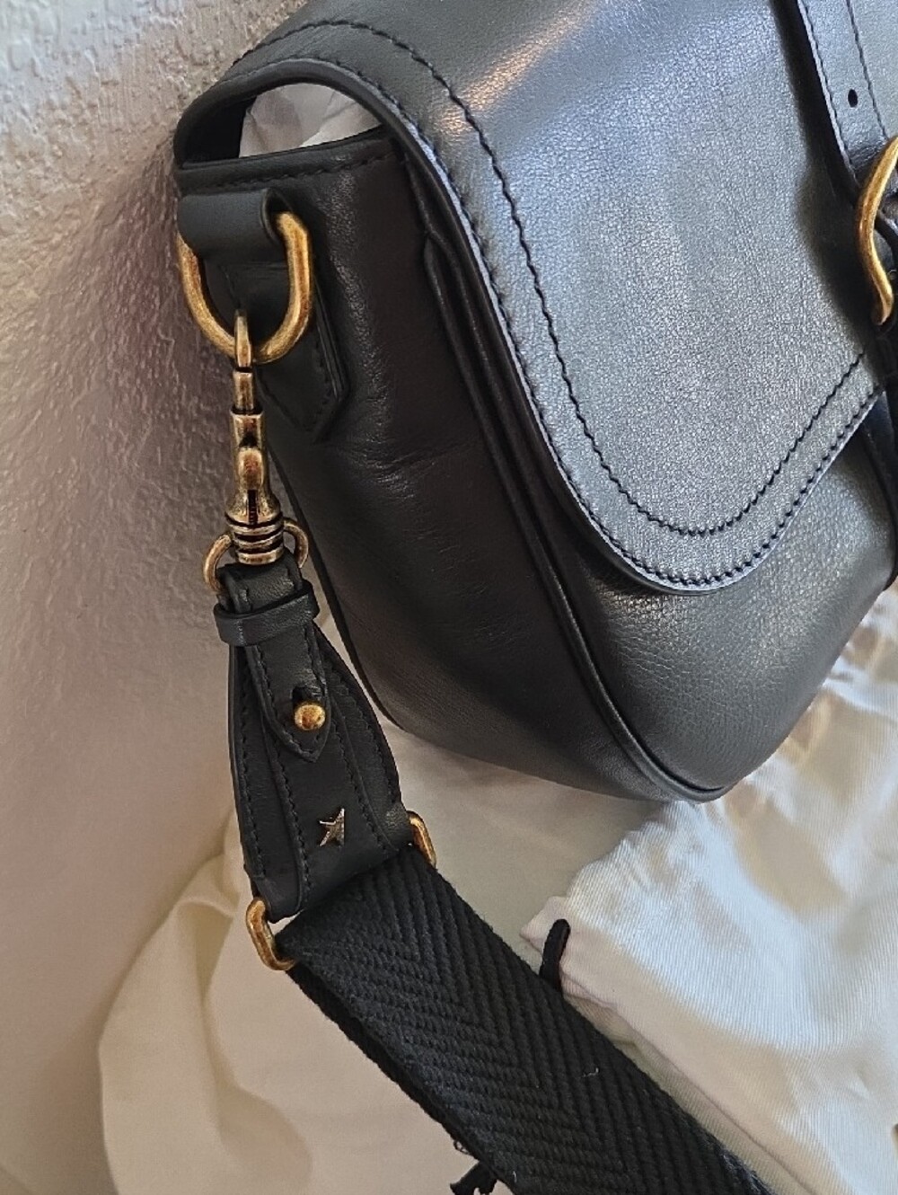 Golden Goose Sally Black Leather Crossbody Bag with Gold Buckle - Picture 3 of 10